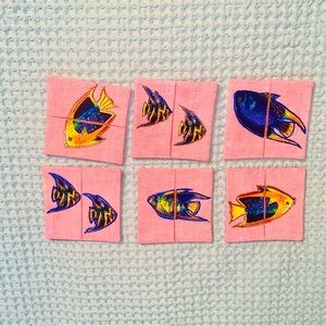 Pink and Yellow Kitchen Handmade Pink fish cloth coaster.  Set